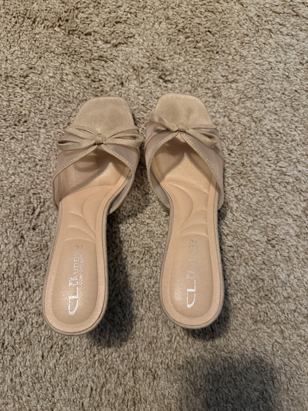 CL by Laundry Neutral Bow Slide Mules in Beige
